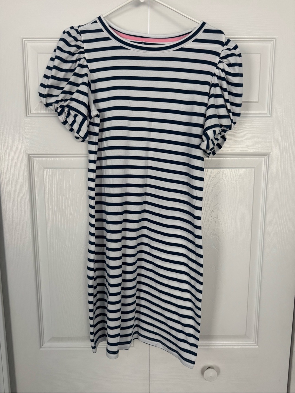 Lilly Pulitzer Navy and White Striped Puff-Sleeve Midi Dress